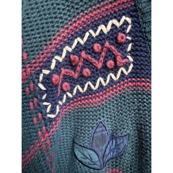 VTG Kathy Ireland Plaid Patch Sweater Cardigan L Embroidered Leaf Heritage - Picture 7 of 12